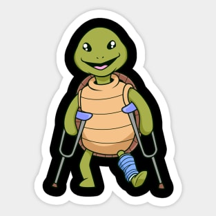 On crutches - cartoon turtle Sticker